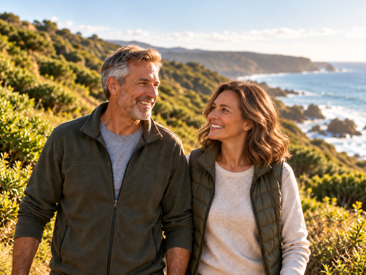 A couple enjoying a walk together along the coast