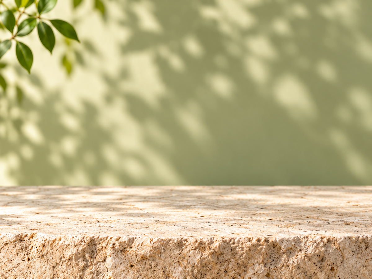 Sunlit limestone and soft green foliage