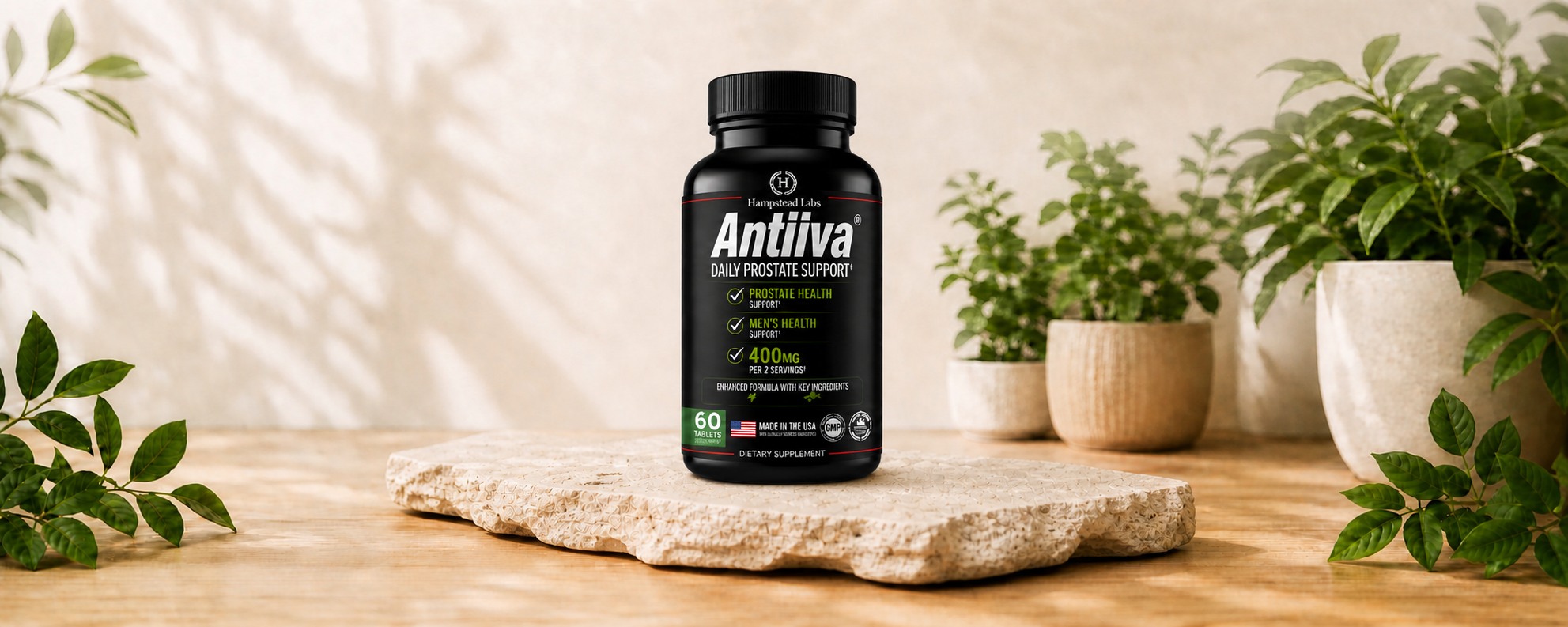Antiiva Black Label bottle on natural stone